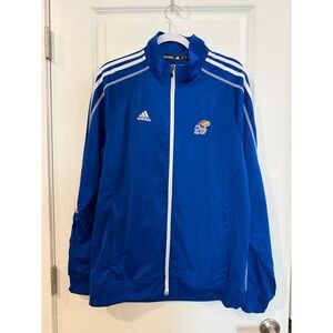 Adidas Kansas Jayhawks Track Jacket Men Large Royal Blue Full Zip NCAA KU Stripe
